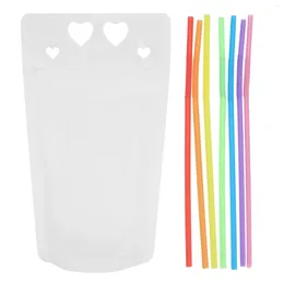 Take Out Containers Love Pattern Bags Drink Pouches Frosted Drinking Hand-held Translucent Plastic Straws