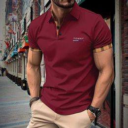 Men's T-Shirts European and American mens casual short sleeved polo shirt office fashion flat neck T-shirt breathable top Q240426