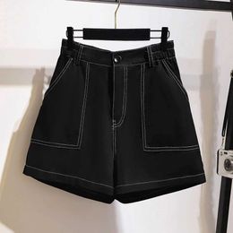 Women's Shorts 150kg plus size womens summer top denim shorts loose elastic waist wide leg hot pants black buttocks 152 5XL 6XL 8XL 9XLL2404