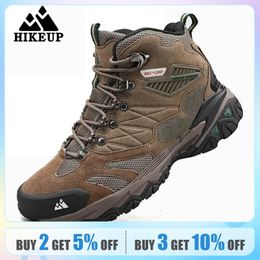 HIKEUP Winter Boot Men Outdoor Hiking Boots Suede High Top Trekking Men Shoes Rainproof Tactical Combat Military Boots 240415