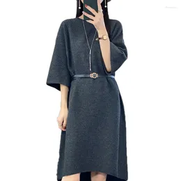 Party Dresses Casual Loose Women's Pure Wool Cashmere Dress Short Sleeve Knitted Pullover Sweater Spring Long Styl