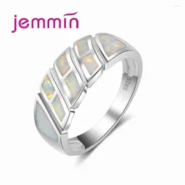 Cluster Rings Women Gift Wide Wedding Ring Geometric Rainbow Opal Brand Jewelry 925 Sterling Silver Jewellery For Engagemen