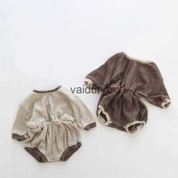 Rompers Baby Bodysuits Knitted Waffle One-piece Long Sleeved Solid Bodysuit H240429