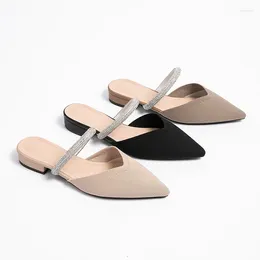 Slippers Summer Women's Fashion Pointed Small Diamond Ribbon Knitted Breathable Non Slip Rubber Sole Sandals 2024