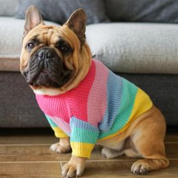 Sweaters Rainbow Puppy Dog Sweater Winter Warm Clothing for Small Dogs French Bulldogs Christmas Costume Knitting Dog Clothes Mascotas