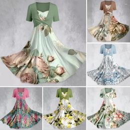 Casual Dresses Summer Clothing Set Stylish Women's V Neck Maxi Dress With Cross Shawl Flower Print For Daily Wear Dating Vacation Outfits