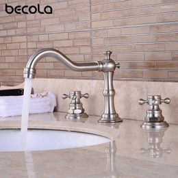 Bathroom Sink Faucets Becola Brushed Nickel Basin Tap Double Handle 3 Piece Set Bathtub Faucet GZ-8205L