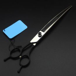 Fishhooks 8.0 Inch Professional Japan 440c Sier Highgrade Gem Left Hand Curved Scissors for Hairdressing Pet Grooming Scissors