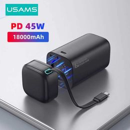 Cell Phone Power Banks USMS magnetic power pack 45W C-type PD fast charging power pack 18000mAh with extendable cable external portable phone charger 240424