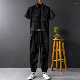 Men's Pants Summer Solid Short Sleeve Pockets Mens Jumpsuits Casual Full Length Costumes Loose Unisex Fashion Cargo Overalls