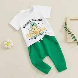 Clothing Sets Chicks Dig Me Baby Easter Outfits Infant Boy Girl Cute Letter Short Sleeve T-shirt Top And Long Pants 2Pcs