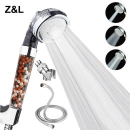 Controls Z&l Bathroom Pressurised Anion Mineral Balls 3 Modes Adjustable High Pressure Hand Philtre Spa Shower Head Set with Hose Bracket