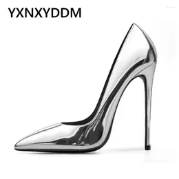 Dress Shoes 12-13cm Women's Pointed Toe Stilettos High Heel Pumps Silver Party Ladies Large Size Red Patent Leather Classic 2024