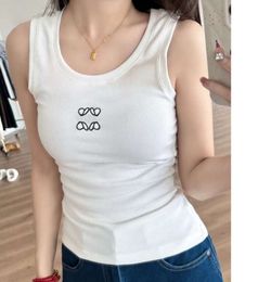 Womens Tanks Camis Anagram-embroidered cotton-blend tank top Shorts Designer T Shirts Suit Knitted Femme Cropped Jersey Ladies Tees Tops Designer Fashion C546665