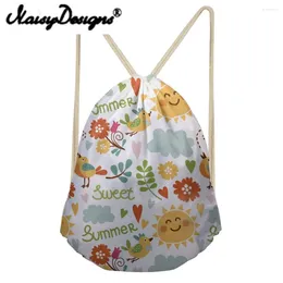 Drawstring NOISYDESIGNS Cartoon Cute Pattern Printed Backpack For Women Lovely Girl's School Bags Unisex Kawaii Summer Mochila