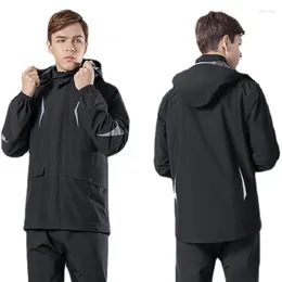 Raincoats Fashion Raincoat Men's Black Coat Waterproof Poncho Hooded Rainpants Set Adult Riding