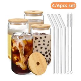 550ml400ml Glass Cup With Lid and Straw Transparent Bubble Tea Juice Beer Can Milk Mocha Cups Breakfast Mug Drinkware 240418