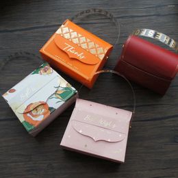 Gift Wrap 12pcs Red Orange Pink Wedding Paper Box With Handle Candy Cookie Little Packaging Party Favours Decor