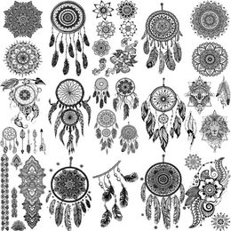 Tattoo Transfer Black Mandala Dream Catcher Temporary Tattoos For Women Adult Girls Neck Arrow Tatoo Feather Realistic Fake Tattoo Small Sticker 240427