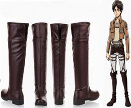 New Japanese Anime Attack on Titan Shingeki no Kyojin Eren Levi Cosplay Boots Knee Length Cosplay Shoes Black Brown Euro Size 3547752196