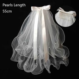 Wedding Hair Jewelry Short Wedding Veils Two Layer With Comb Cheap Bridal Veil for Bride 2T Ribbon Wedding Veil Wedding Accessories