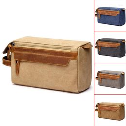 Cosmetic Bags ASDS-Cosmetic Bag For Men Travel Toiletry Canvas Leather Makeup Shaving Storage Pouch With Side Handle Grip