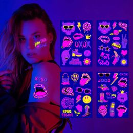 Tattoo Transfer Fluorescent Waterproof Temporary Tattoo Stickers Music Festival Party Bar Hip-hop Punk Face Arm Leg Neon Fake Tattoo Stickers 240426