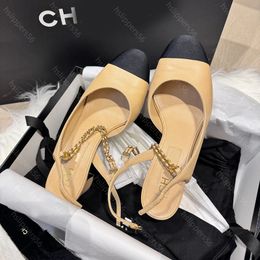 Channel designer luxury suspender sandal chain ballet flat shoes canvas shoes ballet dancer sandals women party wedding shoes thic high heels
