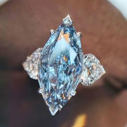 Cluster Rings Women's Jewelry S925 Silver Ring Topa Blue Horse Eye Heart Shaped Zircon Wedding Female Fine Gifts