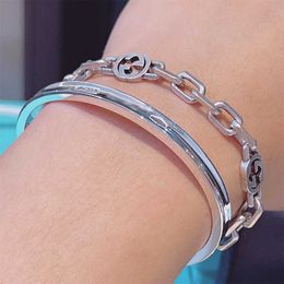 High version Tiffayss Same Style Male and Female Couple Titanium Steel Bracelet Luxury Classic Simple Jewellery Open