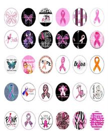 Mixed Ribbon Breast Cancer Awareness Snaps 18MM Glass Snap Button Charms Fit For DIY Button Snap Bracelet Necklace7580289