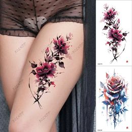 Tattoo Transfer 2pcs Waterproof Temporary Tattoo Sticker Colorful flowers Fake Tatto Flash Tatoo arm Tato for Girl Women 240426