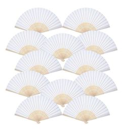 12 Pack Hand Held Fans Party Favor White Paper fan Bamboo Folding Fans Handheld Folded for Church Wedding Gift252786932942650917