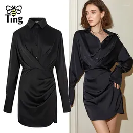 Casual Dresses Tingfly High Quality Designer Fashion Slim Waist Satin Chic Mini Short Lady Frence Streetwear Dress