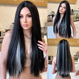 Wigs Long Straight Silver White Wig Highlight Synthetic Hair Wigs For Black White Women Sliver Cosplay Wig High Temperature Msholy