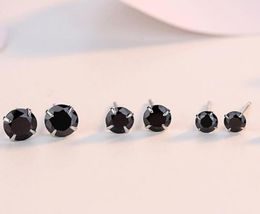 Fashion Jewellery 925 Sterling Silver Black Sapphire CZ Diamond Gemstones Solitaire Women Wedding Party Men Stud Earring wjl32647355921