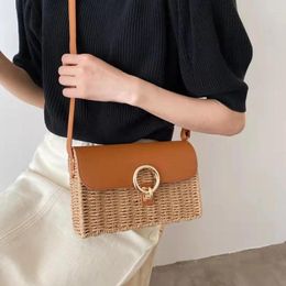 Evening Bags Straw For Women Square Handbags Summer Rattan Shoulder Handmade Knitted Storage Small Totes Bag Fashion Crossbody