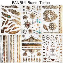 Tattoo Transfer Sexy Sun Moon Star Temporary Tattoo Women Party Body Arm Art Fake Flash Tatoos Gold Metallic Tattoo Stickers Girl Bracelet Wrist 240426