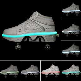 Boots PU Deformation Roller Shoes With 7color Ambient Breathing Light Invisible Pulley Skating Shoes 4 Wheels Parkour Sneakers