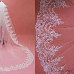 Wedding Hair Jewelry New Arrival Mantilla Lace Long Wedding Veil with Comb 3 Meters Cathedral One Layer Bridal Veil Veu De Noiva