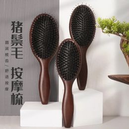 Boar Bristle Hair Brush Condition Hair Hairdressing Massage Wood Comb Comfortable Airbag Scalp Massager Salon Hair Styling Tools 240416