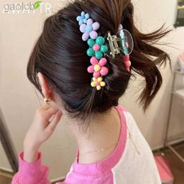 Hair Clips Barrettes AWAYTR Korean Sweet Colorful Flower Hair Claws Clamps Crab Hair Clips Girls Hair Accessories Hairpins Women Hair Crabs Claw 240426