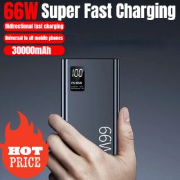 Chargers New 30000mAh Power Bank 66W Super Fast Charging For iPhone 13 14 Huawei Xiaomi Samsung PD 20W External Battery Charger Powerbank