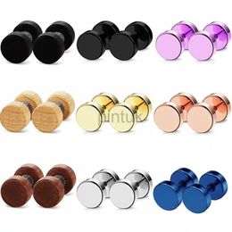 Stud 1Pair Wood Ear Stud Earring Men 6-14mm Stainless Steel Men Earring Stud Wood Fake Ear Plug Gauge Cheater Ear Plug Barbell Earing d240426