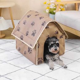 Cat Carriers Crates Houses Pet House Portable Cat and Dog Villa Footprint Pattern Cat and Dog Nest Folding Small Indoor Pet Bed Tent Dog House 240426