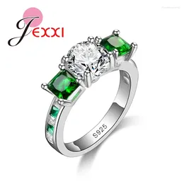 Cluster Rings Pretty Green Crystal Ring 925 Sterling Silver Wedding Girls Sweet Finger Jewellery Cubic Zircon Wholesale