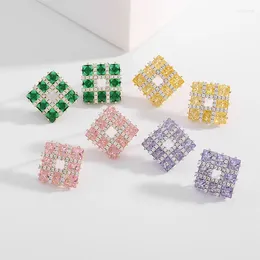 Stud Earrings French Fashion Temperament Square Ear Studs Design Statement Cubic Zirconia Geometric Women Jewellery