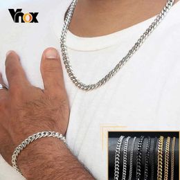 Strands Vnox 18-70cm Curved Chain Necklace 3-11mm Mens Miami Cuban Link Classic Punk Heavy Metal Stainless Steel Long Womens Necklace 240424