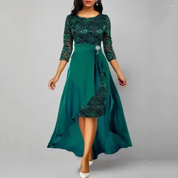 Casual Dresses 2pcs/Set Women's Prom Dress Set Cutout Lace Ruffle Hem Elegant Party Maxi