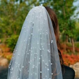Wedding Hair Jewelry Pearls Long Wedding Veils with Comb One-Layer Bridal Veil Cathedral Wedding Veil